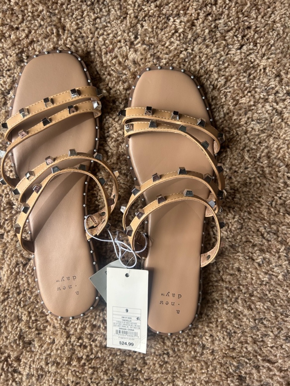 a new day Tan Studded Multi-Strap Flat Sandals